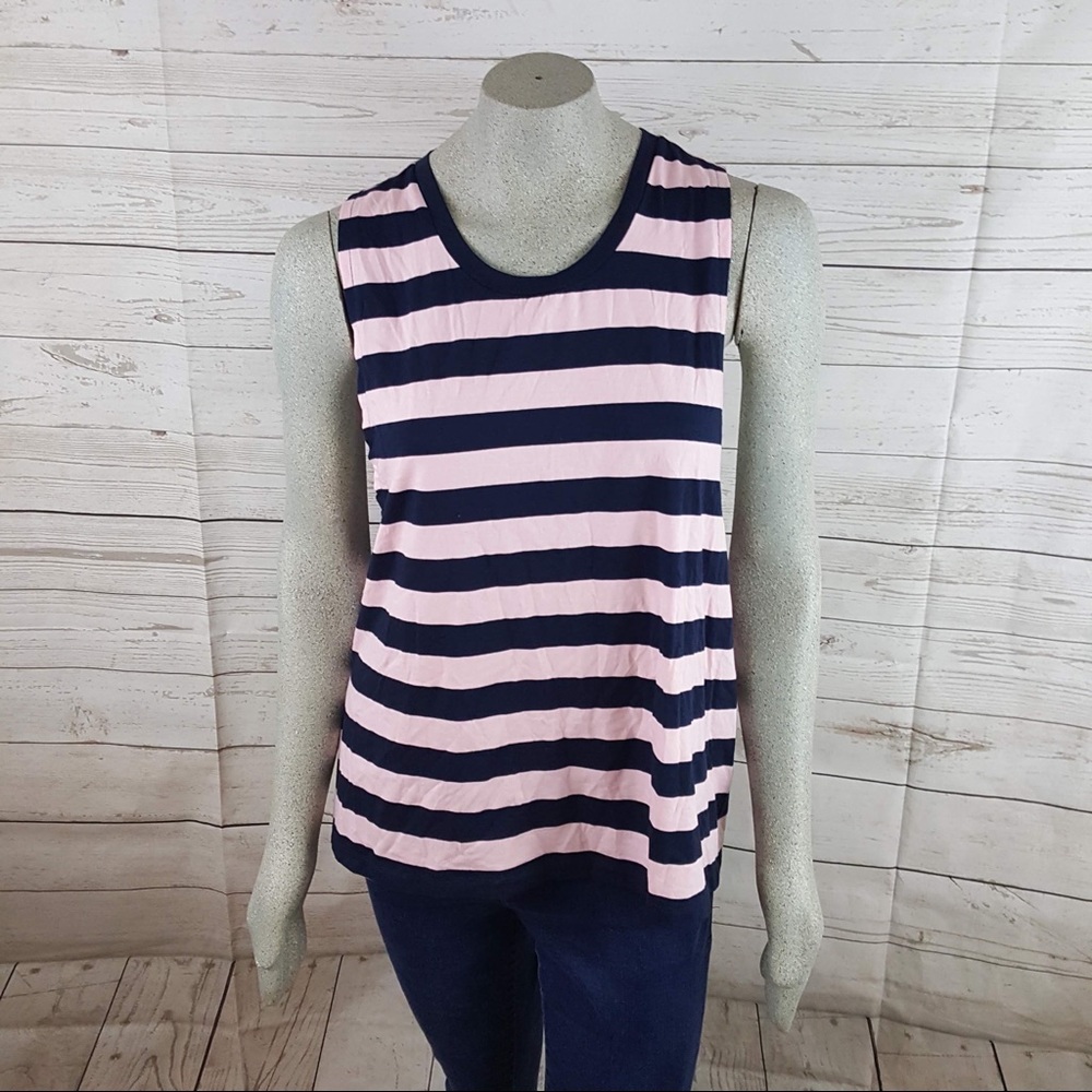 J Crew Blue Pink Striped Muscle Tank Top Large
